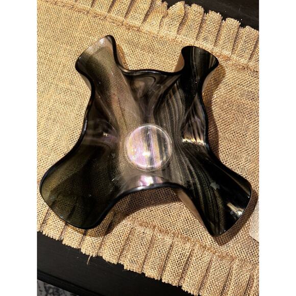 Vintage HAND BLOWN ART GLASS IRIDESCENT HANDKERCHIEF CANDLE HOLDER Vase EUC - Picture 14 of 16